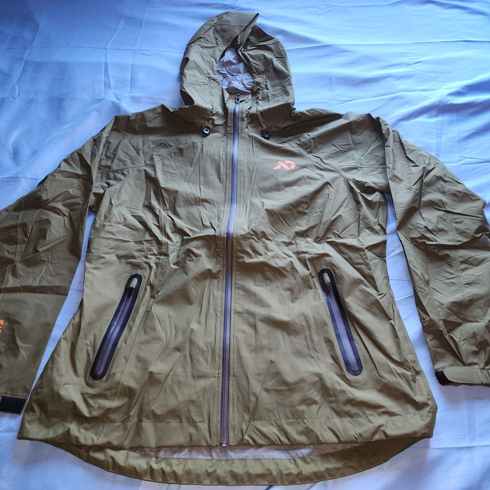 FIRST LITE CASCADE STORMLIGHT WOMEN'S RAINWEAR HOODED JACKET OLIVE GRREN SZ XL